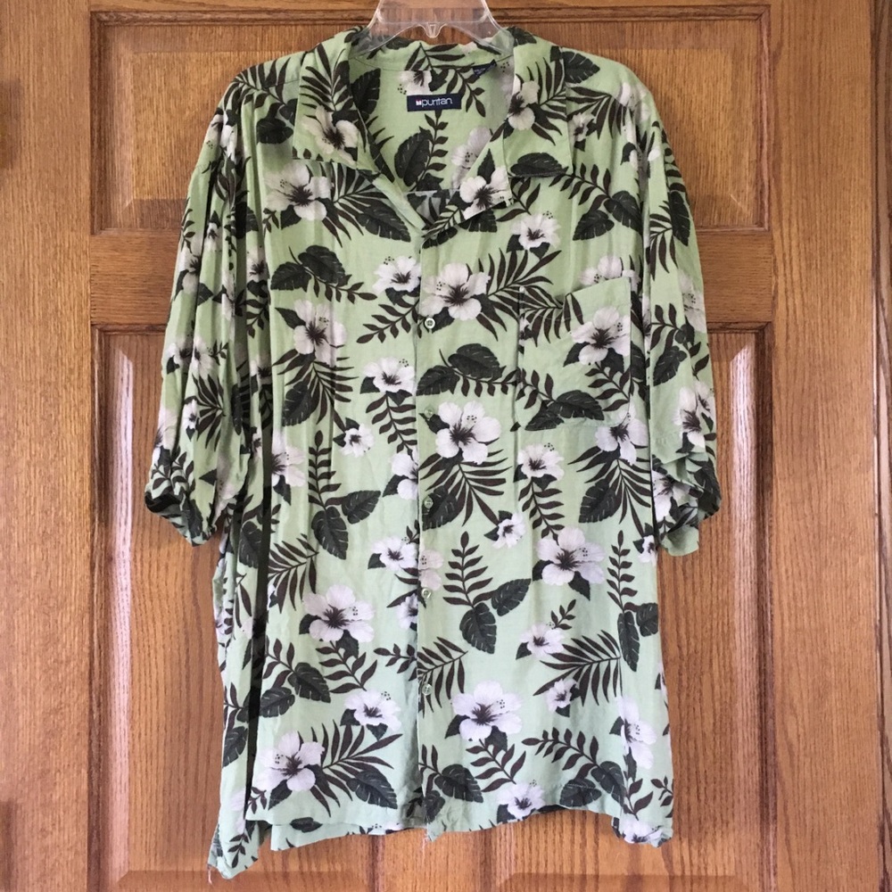 Puritan Green Tropical Floral Button-up 3X